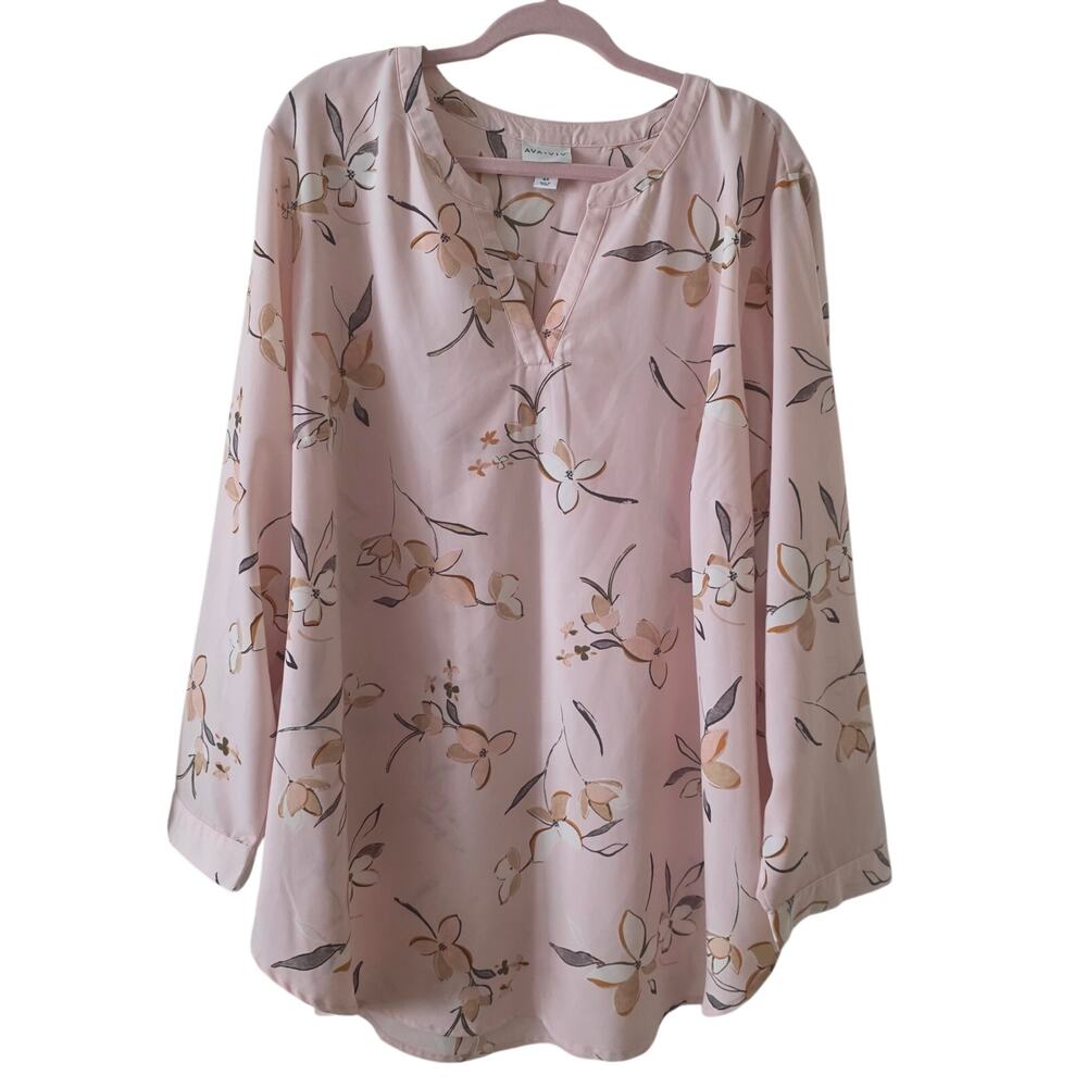 Ava & Viv Light Pink Floral V-Neck Tunic Blouse Size 4X